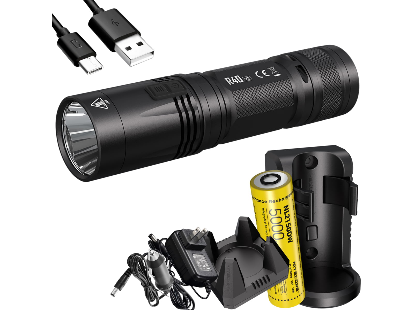 Nitecore R40 v2 CREE XP-L HI V3 Rechargeable Flashlight Kit 21700 White 1000 Lumens Black 6952506405992