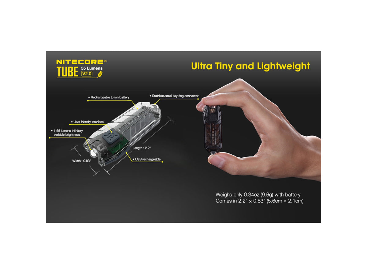 Nitecore TUBE v2.0 High Performance LED USB Rechargeable Keychain Flashlight White 55 Lumens Jacinth