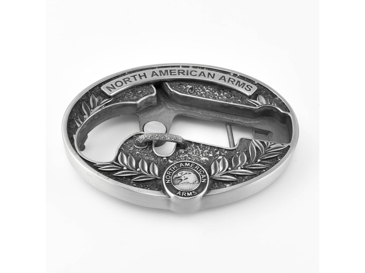 North American Arms 1 1/8 Long Rifle Ova Ornate Belt Buckle w/ Secure Clip Release Fits Belts 1 Inch to 1 1/2 Inch Steel NAABBO-L