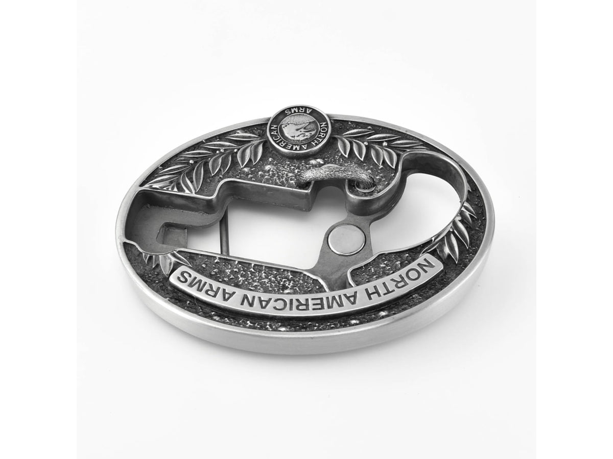 North American Arms 1 1/8 Long Rifle Ova Ornate Belt Buckle w/ Secure Clip Release Fits Belts 1 Inch to 1 1/2 Inch Steel NAABBO-L
