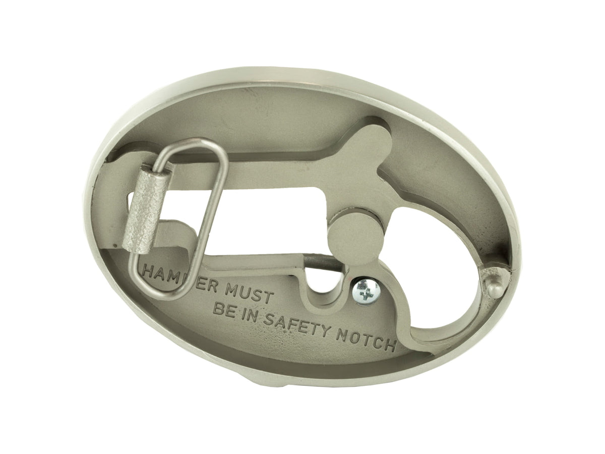 North American Arms 1 1/8 Long Rifle Ova Ornate Belt Buckle w/ Secure Clip Release Fits Belts 1 Inch to 1 1/2 Inch Steel NAABBO-L