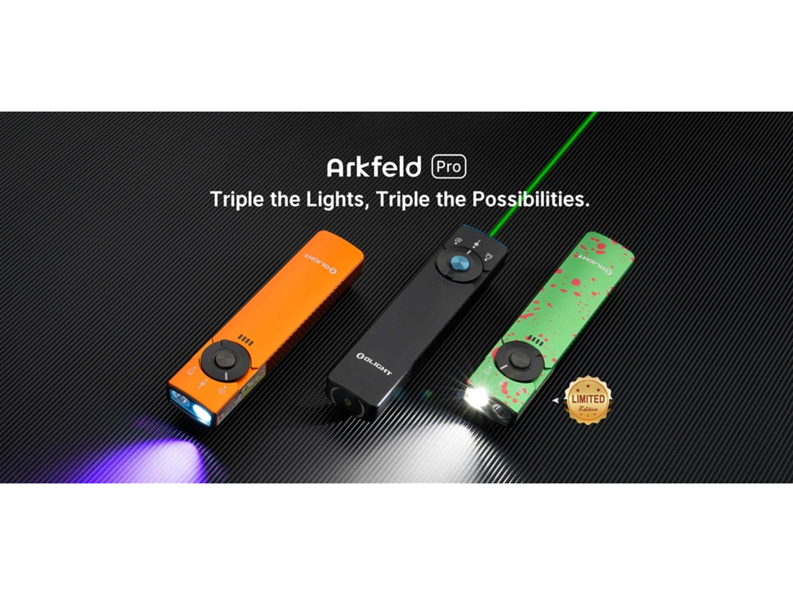 Olight Arkfeld Pro 1300 Lumens LED Rechargeable Flashlight with UV Light & Green Laser Black