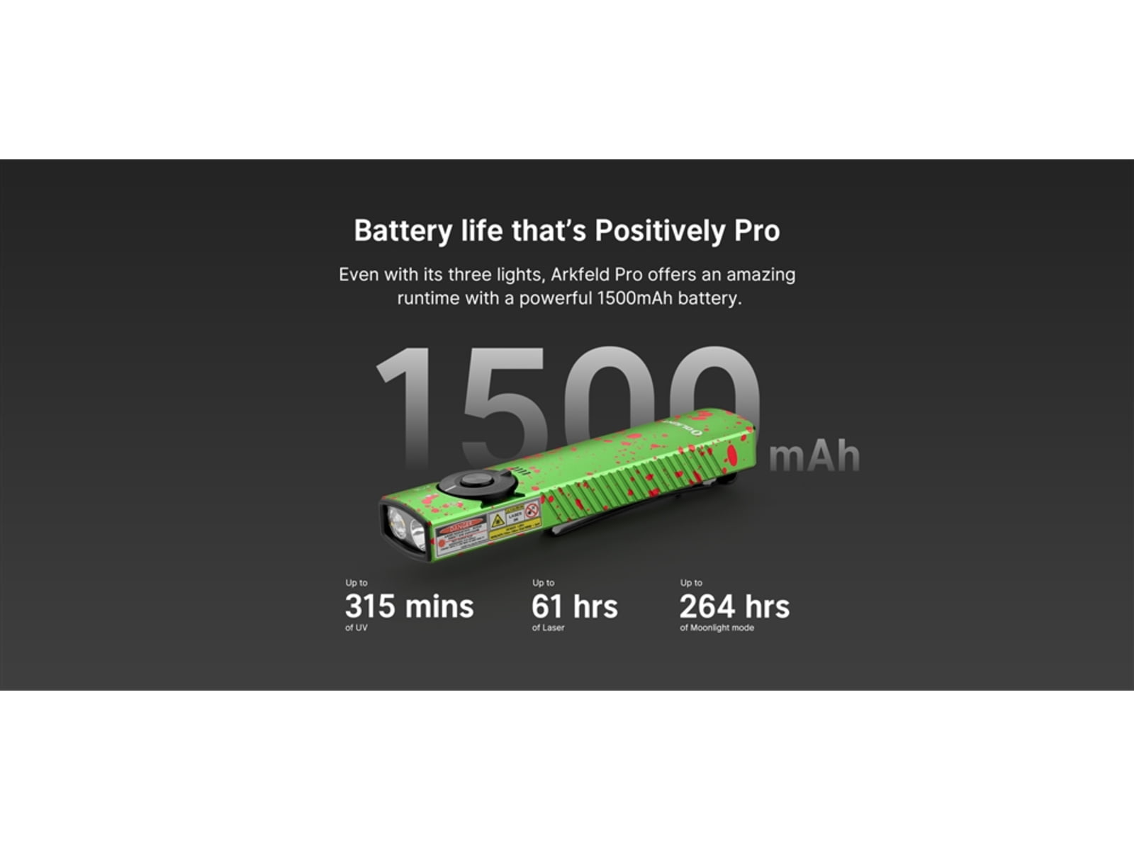 Olight Arkfeld Pro 1300 Lumens LED Rechargeable Flashlight with UV Light & Green Laser Black