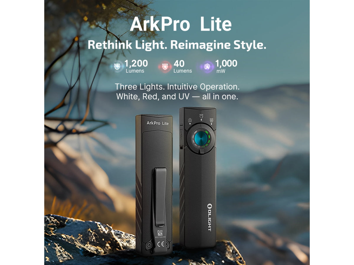 Olight ArkPro Lite Rechargeable 1200 Lumen EDC Flashlight with UV Light Black 6977261694474