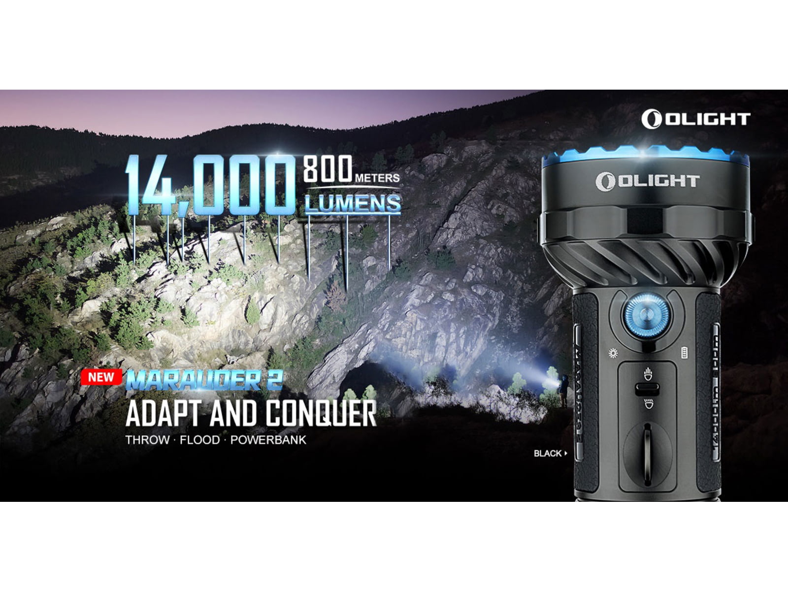 Olight Marauder 2 14000 Lumens LED Long Throw Rechargeable Flashlight Black