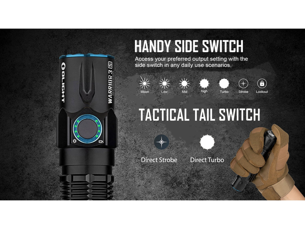 Olight Warrior 3S 2300 Lumens LED Rechargeable Tactical Flashlight Black 6972378125538