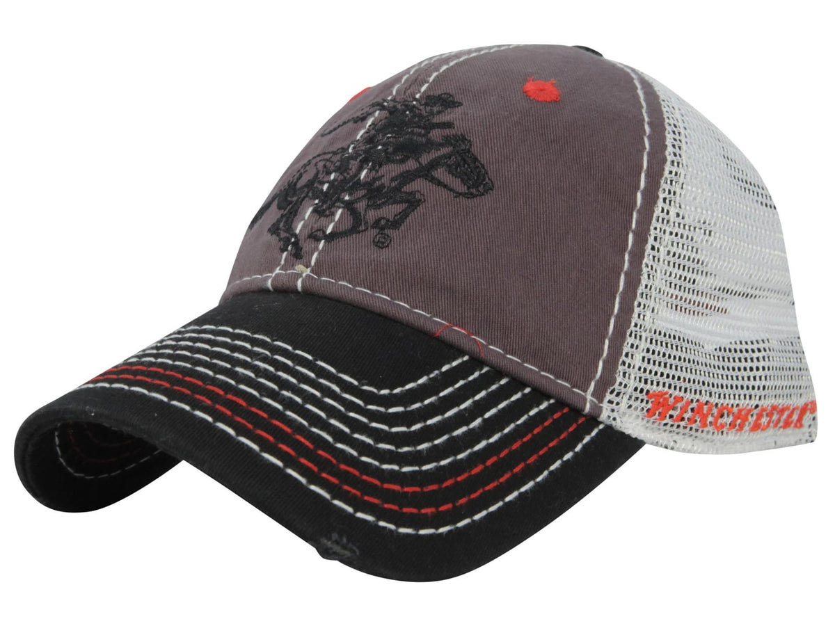 Outdoor Cap Grey/Black Mesh Back w/Winchester Logo Flat Stitched WIN35B