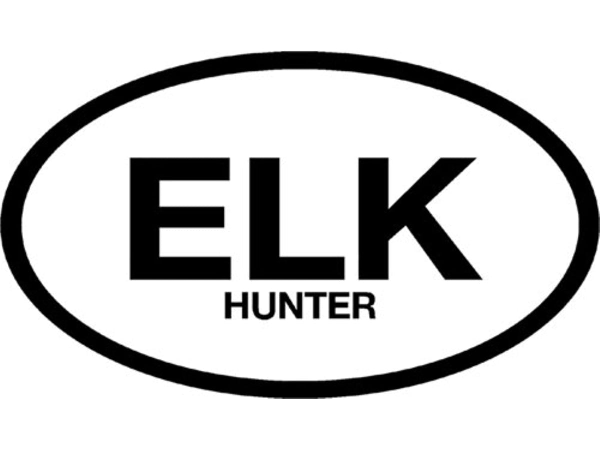 Outdoor Decals Elk Hunter Oval 6''x3'' Black On White