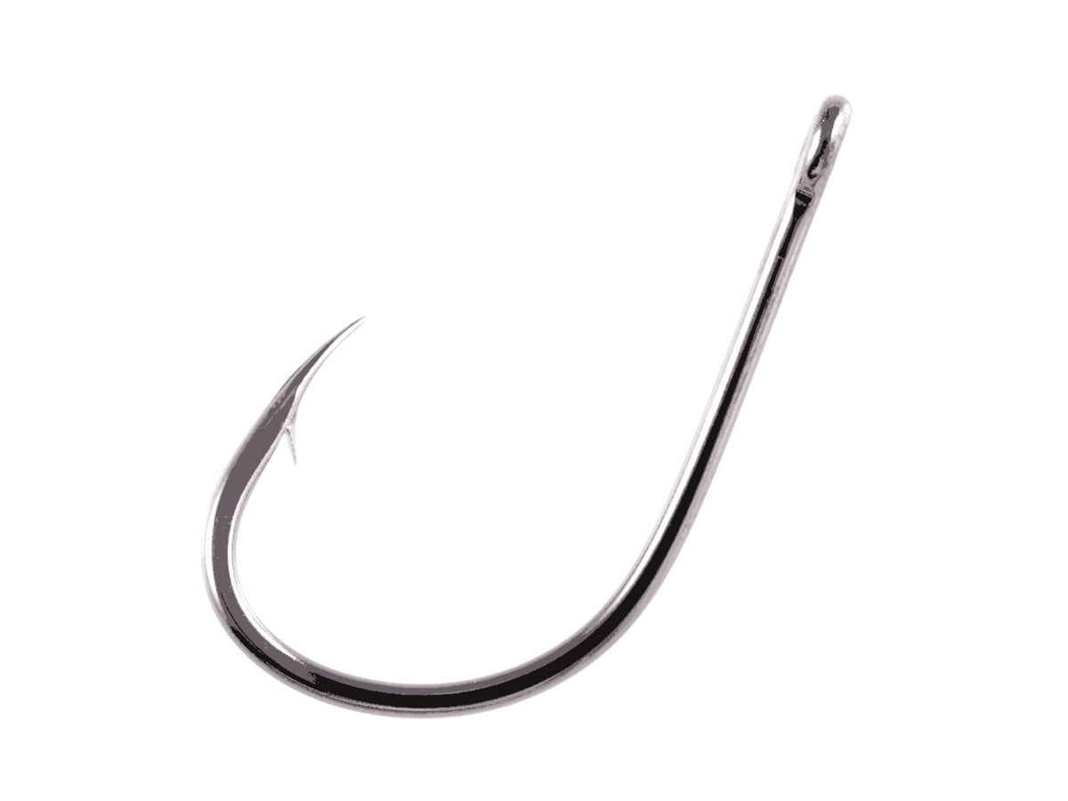 Owner Hooks SSW Straight Eye Hook with Cutting Point Forged Shank Reversed Bend Offset Black Chrome Size