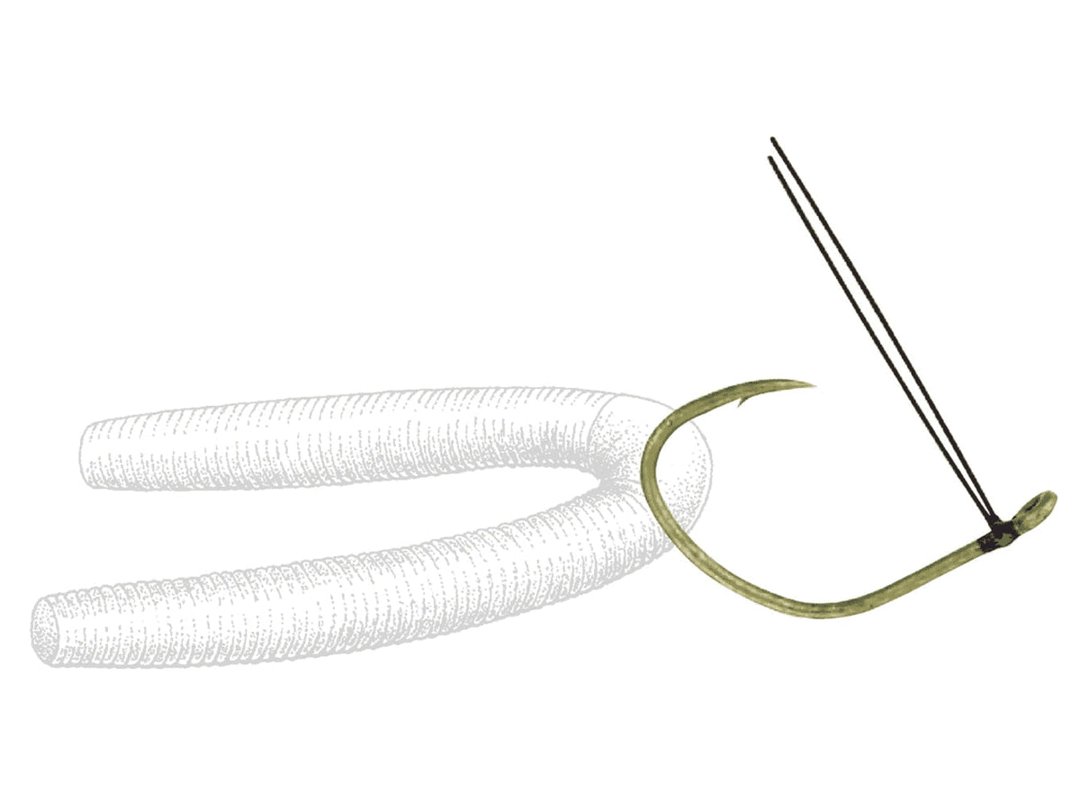 Owner Hooks Wacky Bass Hook with Weed-guard Needle Point Weedless Camo Green Size 1 4 Per Pack
