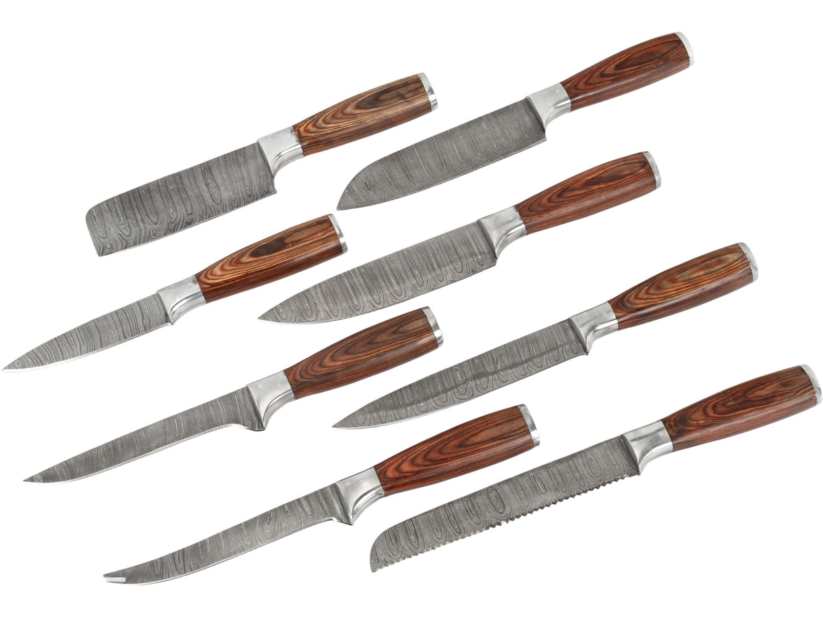 Paladin Chef Kitchen Knife Set - 8 Pieces Damascus Wood Handle PE-CK-6503