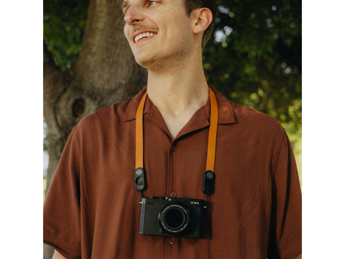 Peak Design Form Leather Camera Strap Amber Neck