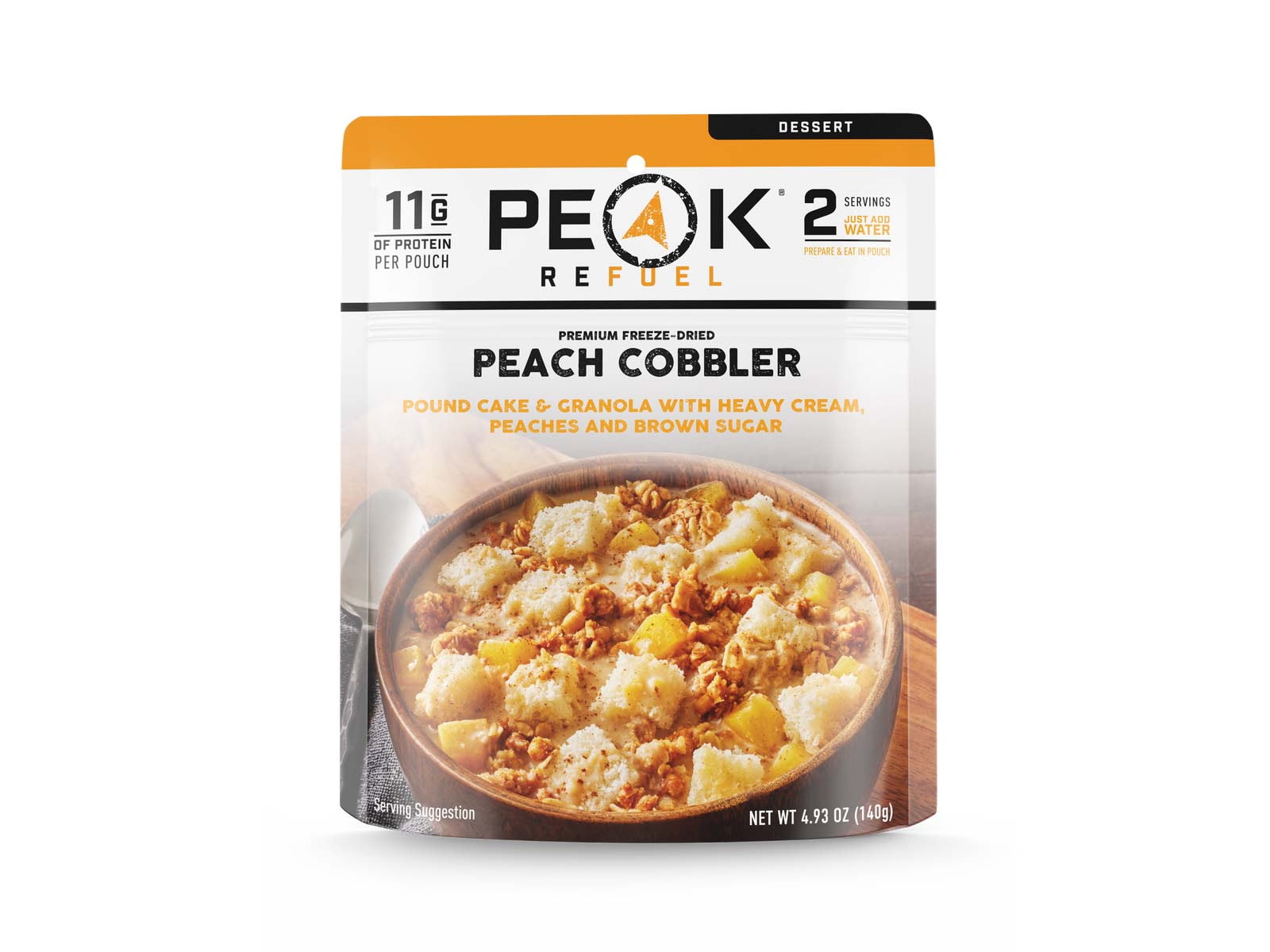 Peak Refuel Peach Cobbler Dehydrated Food 11g Protein 2 Servings 11g Protein 2 Servings