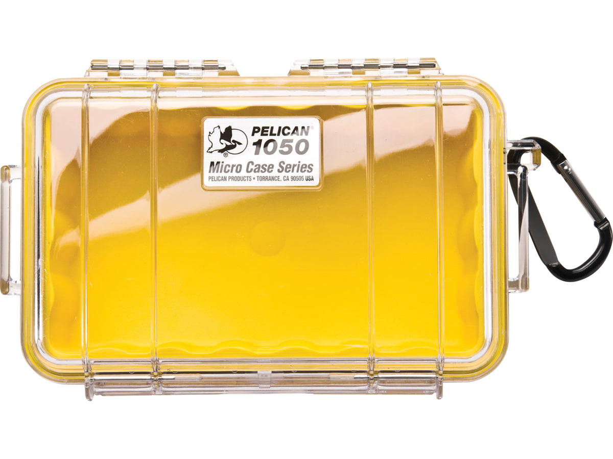 Pelican 1050 Micro Watertight Crushproof Dry Box 7.50x5.06x3.12in - Clear Yellow Liner w/ Loop
