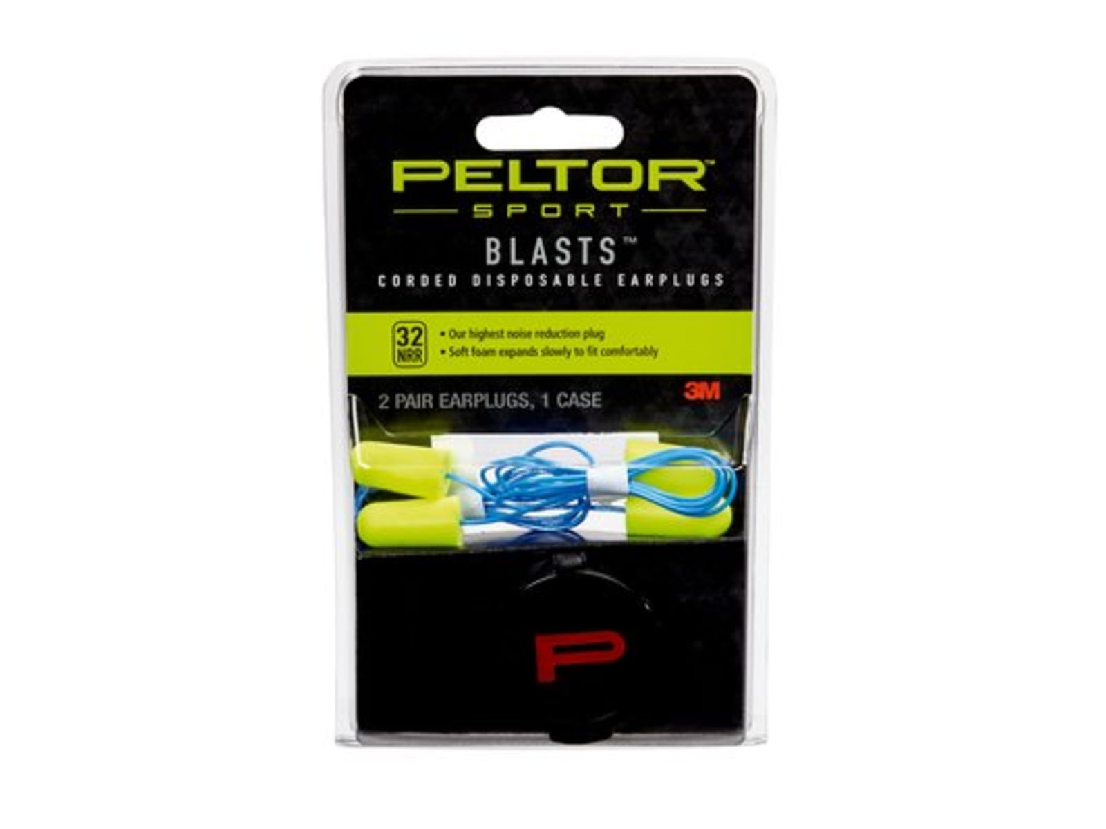 Peltor Sport Blasts Corded Disposable Earplugs 2 Pair Pack Neon Yellow 97081-10C