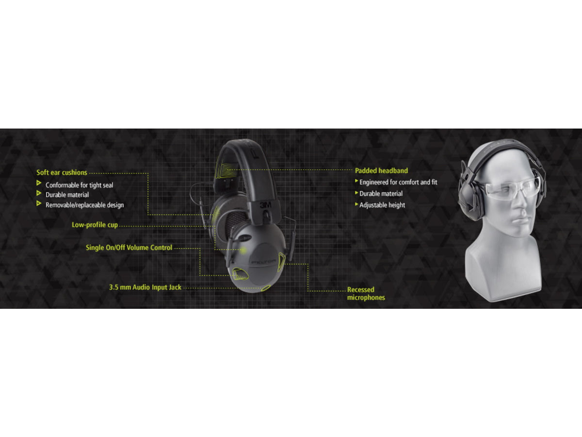 PELTOR Tactical 100 Electronic Hearing Protection Ear Muffs 22dB Black TAC100-NS-8