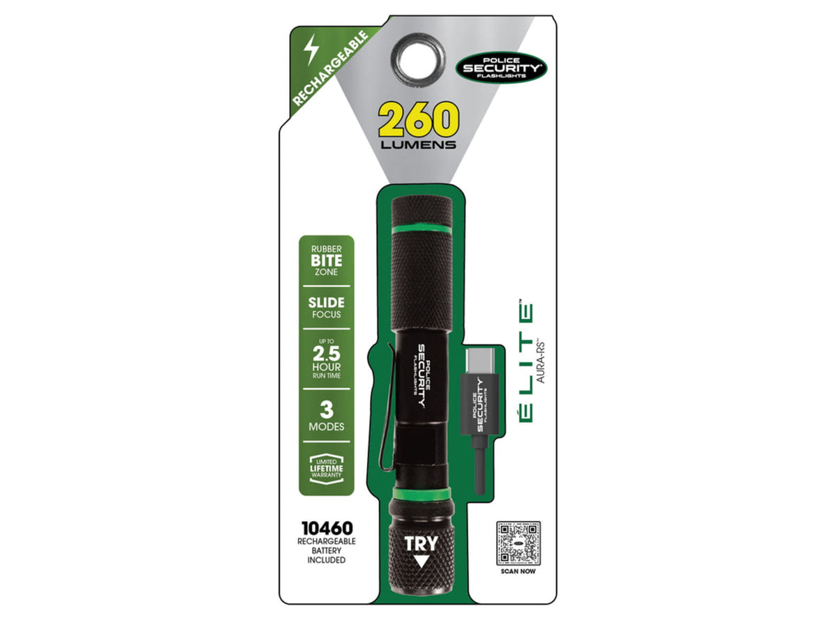 Police Security Flashlights Aura-RS 260 Lumen LED Bulb Rechargeable Penlight Black 98656
