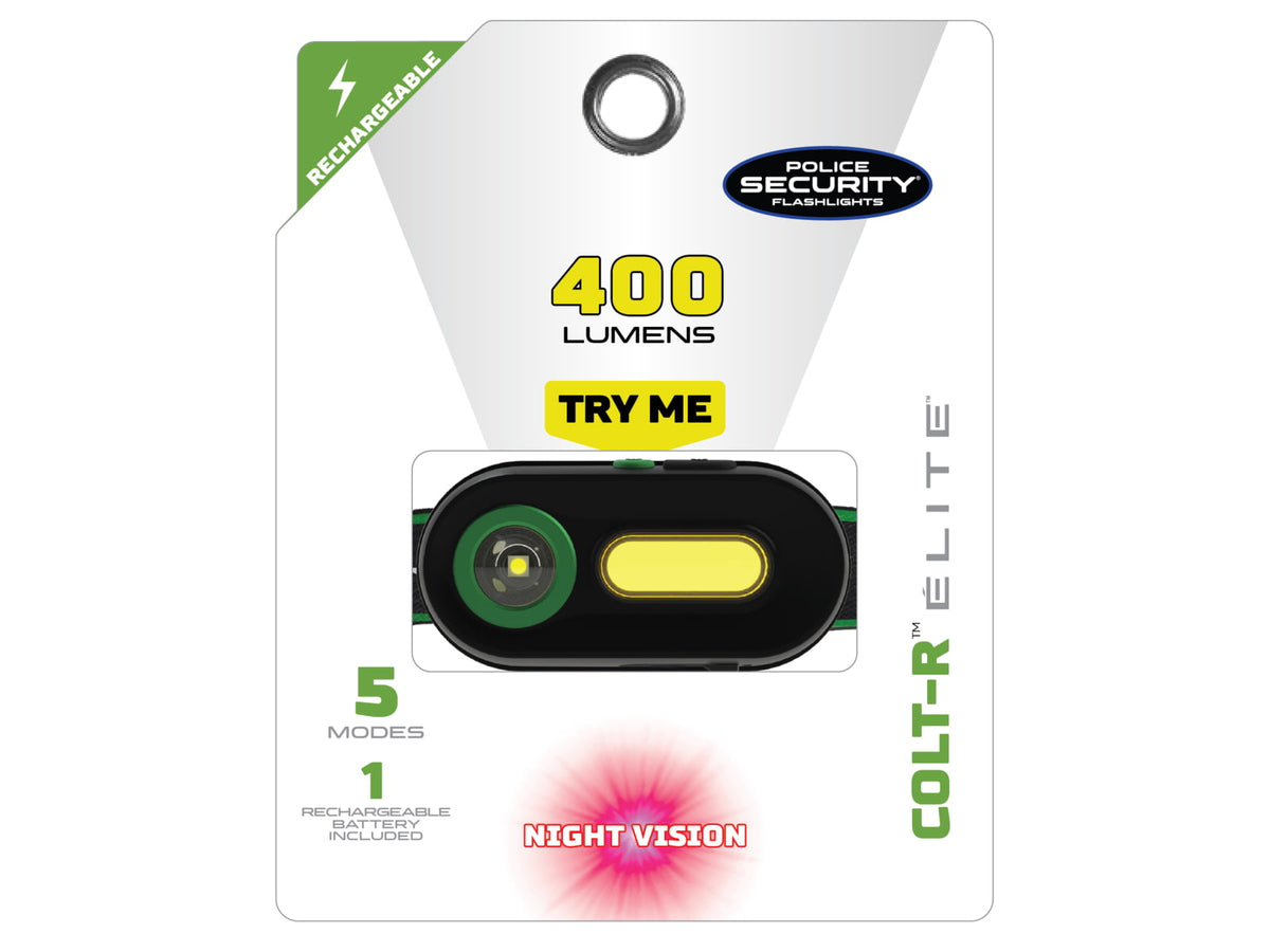 Police Security Flashlights Colt R 400 Lumen COB Rechargeable Headlamp Black 98732