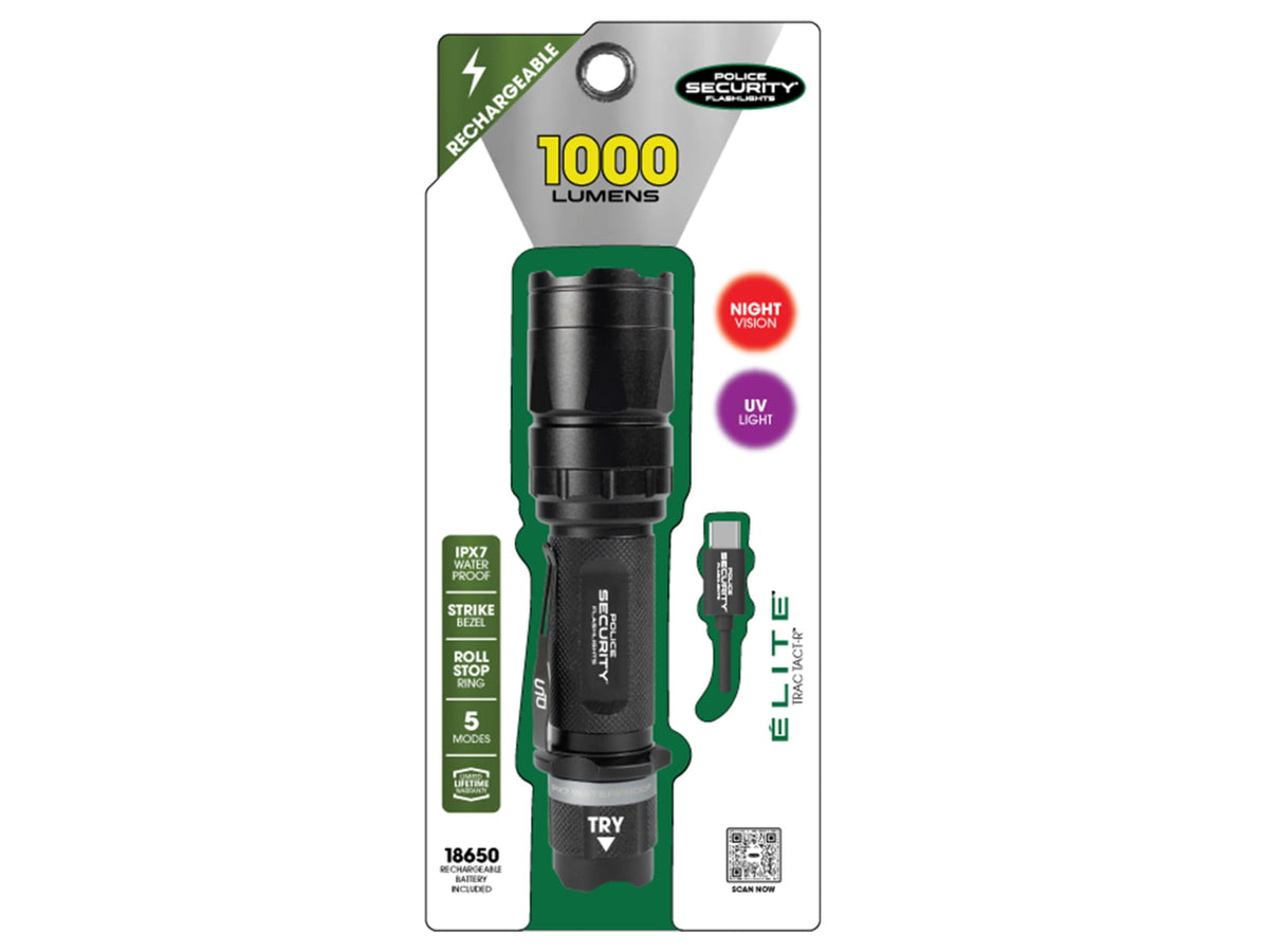 Police Security Flashlights Trac Tact-R 1000 Lumen LED Rechargeable Flashlight Black 98868