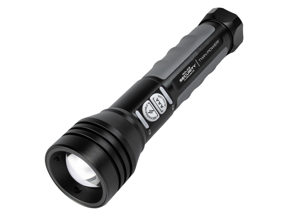Police Security Flashlights Twin Power 600 Lumen LED Rechargeable Flashlight Black 37948