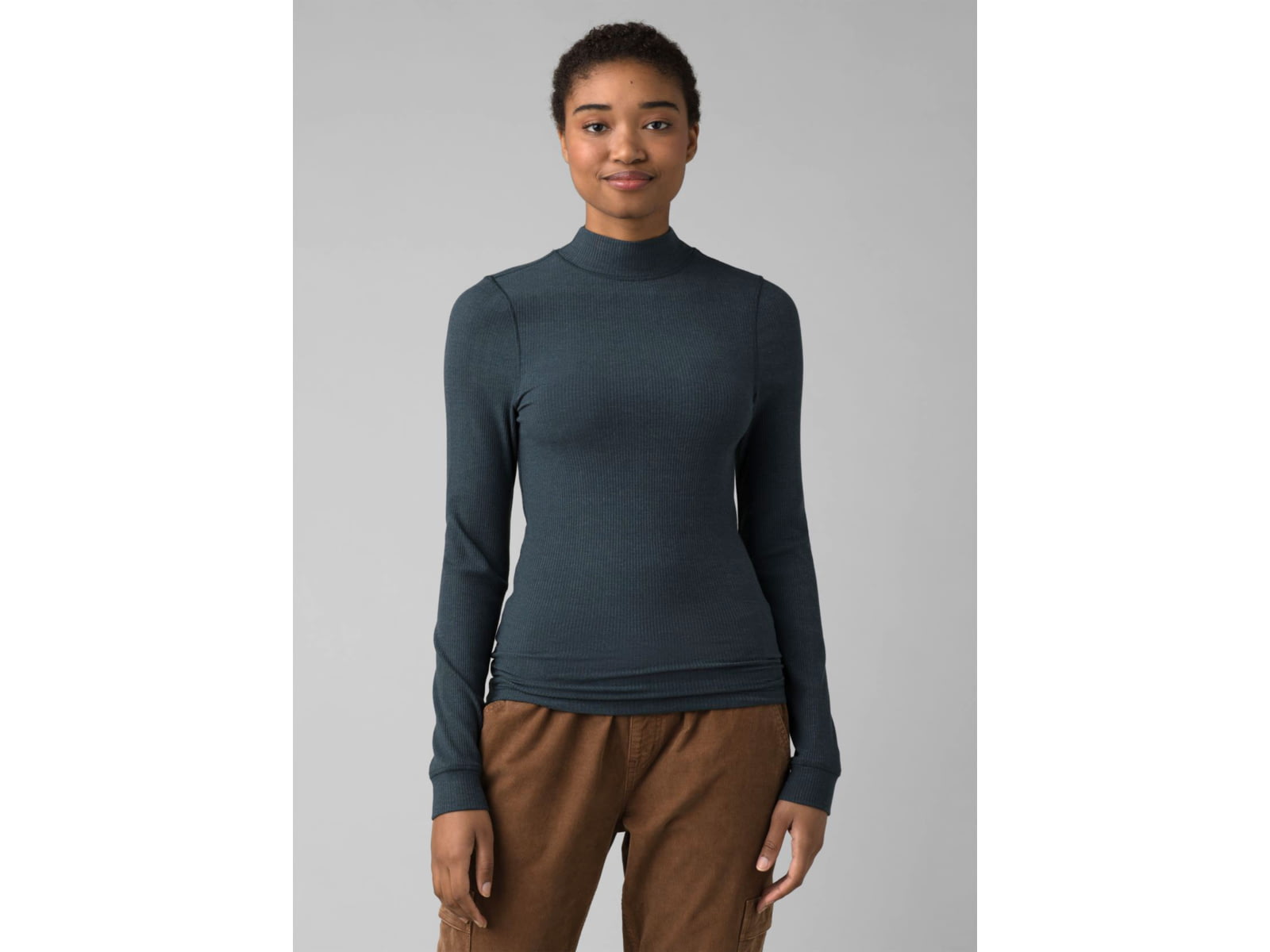 prAna Foundation Rib Mock Neck - Women's Small Grey Blue Heather