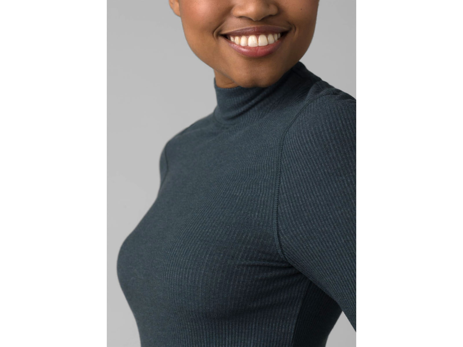 prAna Foundation Rib Mock Neck - Women's Small Grey Blue Heather