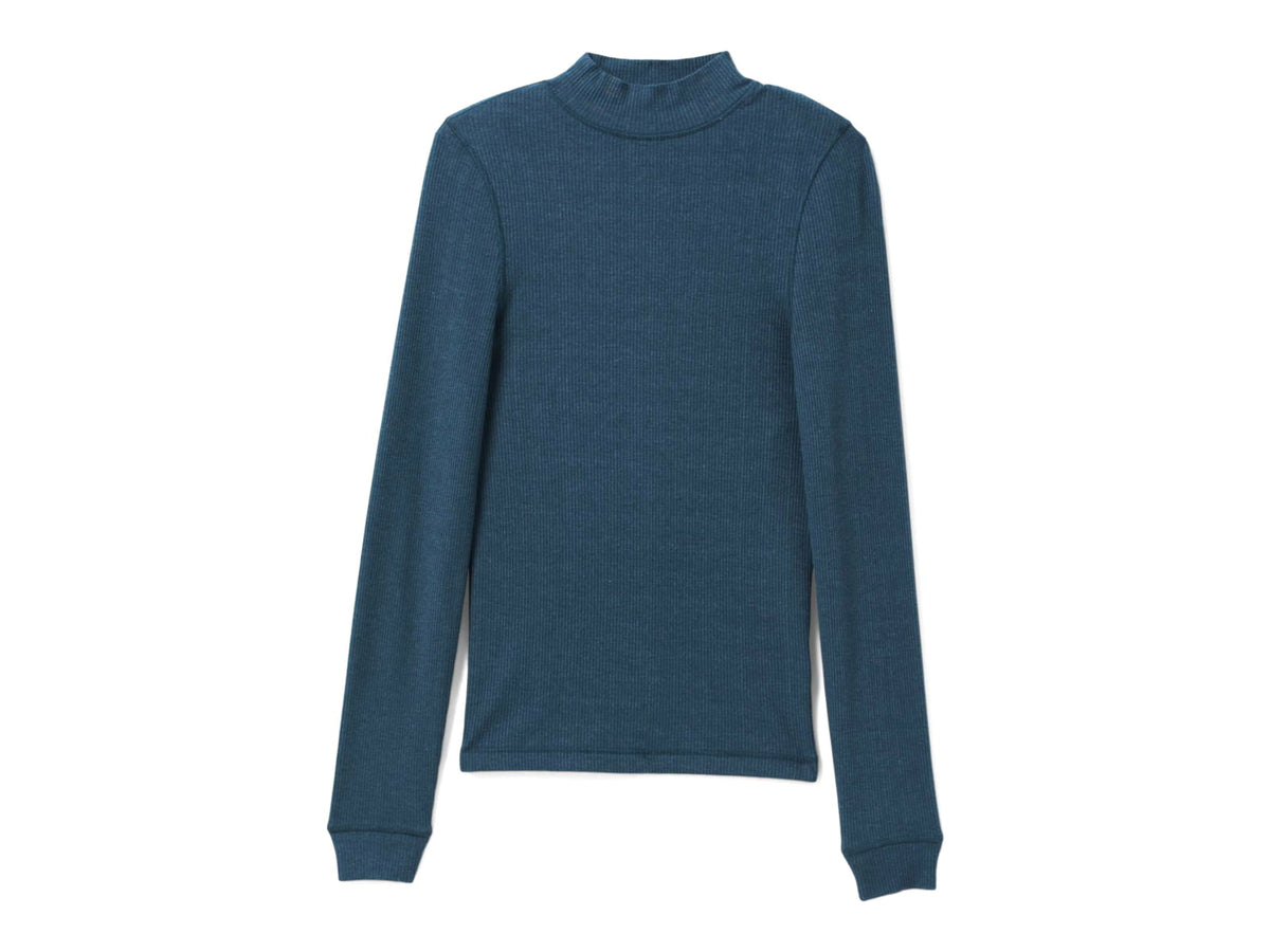 prAna Foundation Rib Mock Neck - Women's Small Grey Blue Heather