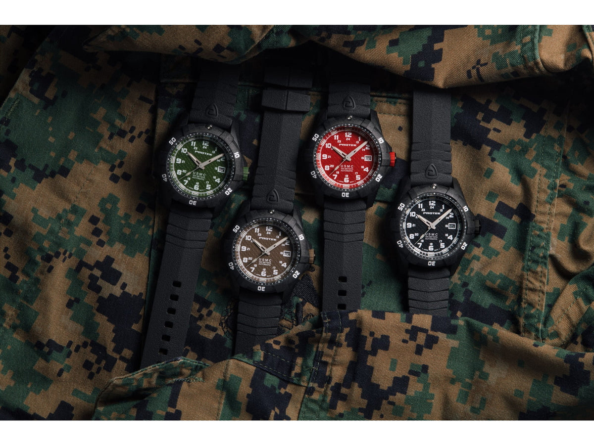 ProTek Model PT1211 USMC Analog Watch 42mm Case Diameter Carbon Composite Bezel Black Rubber Strap PT1211
