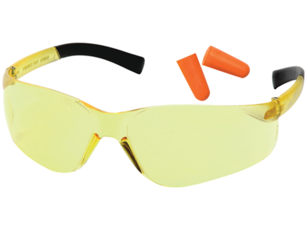 Pyramex Mini-Ztek Safety Glasses And DP1000 Ear Plug Combo Amber Lens Amber Frame Ten Pack