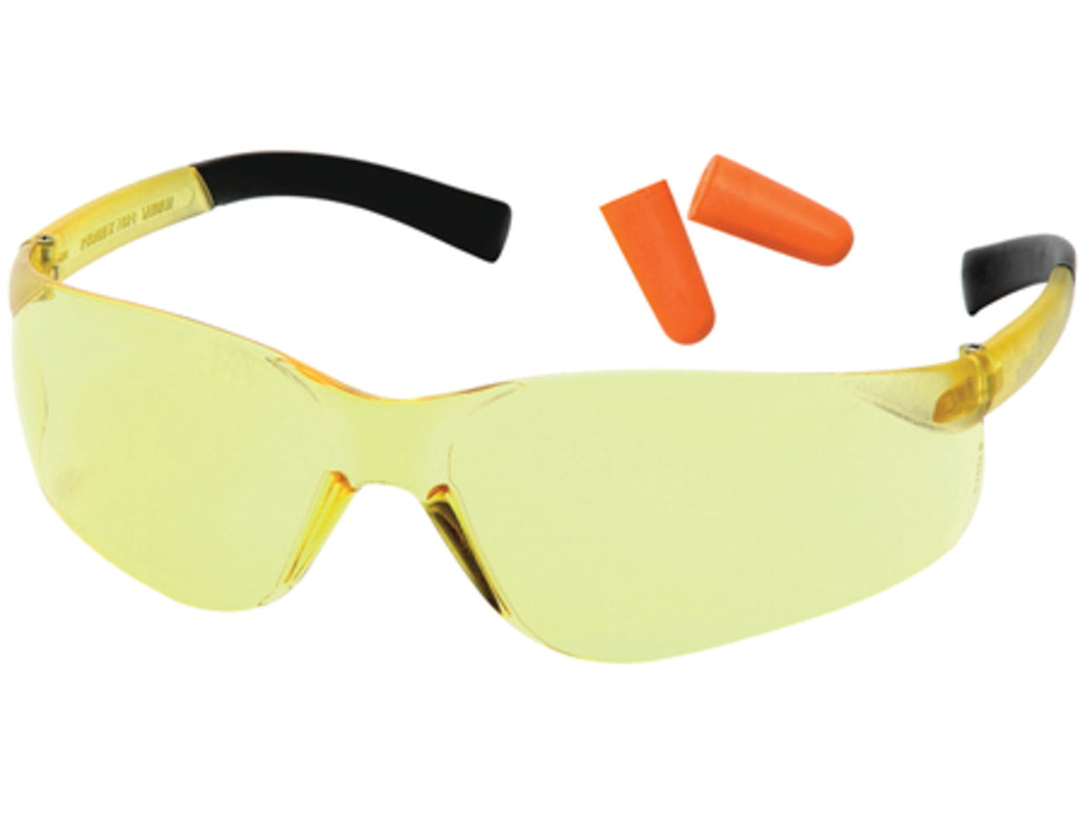 Pyramex Ztek Safety Glasses And DP1000 Ear Plug Combo Amber Lens Amber Frame Ten Pack