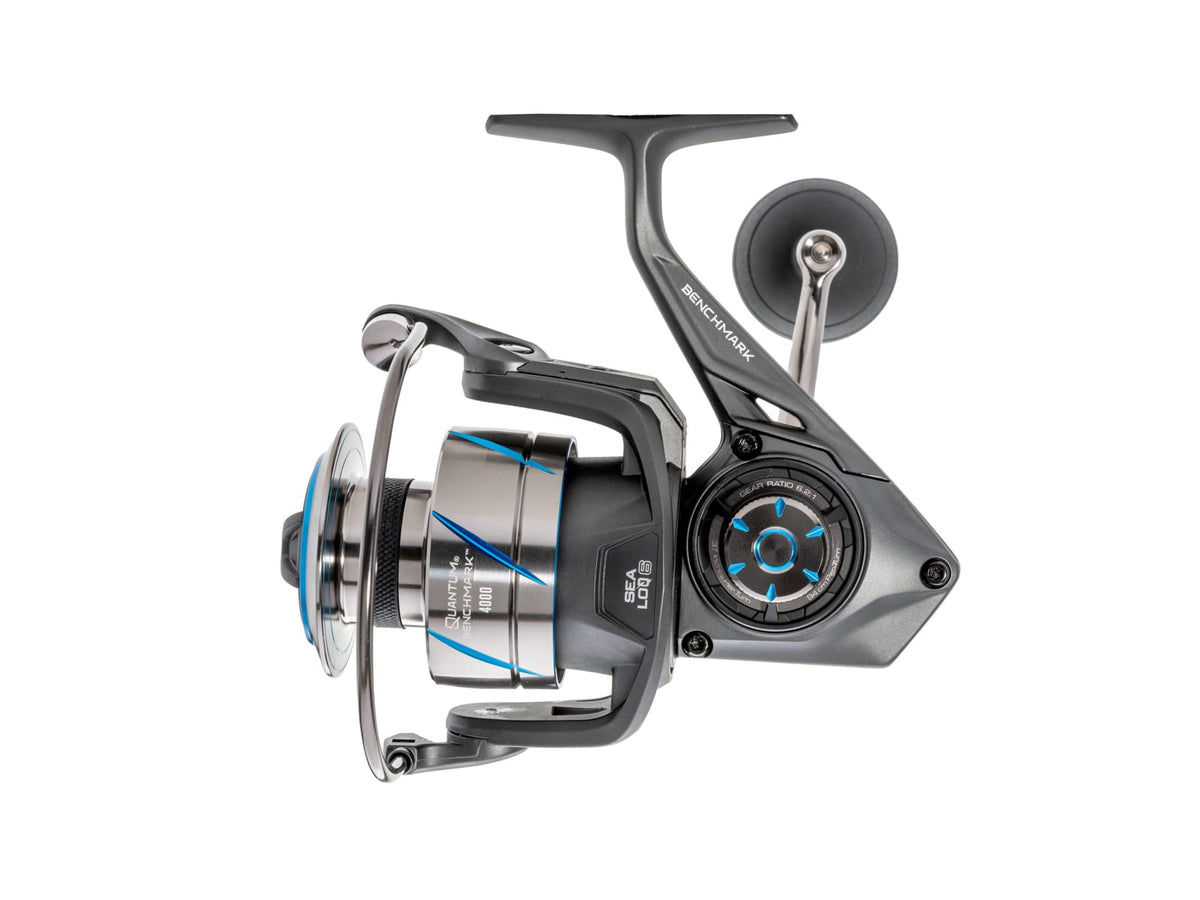 Quantum Benchmark Spinning Reel and Rod Combo 7ft 1-PC Medium Fast Rod Graphite Composite Blank SZ 4000 Reel 5+1 Bearings 6.2-1 Ratio Silver/Blue