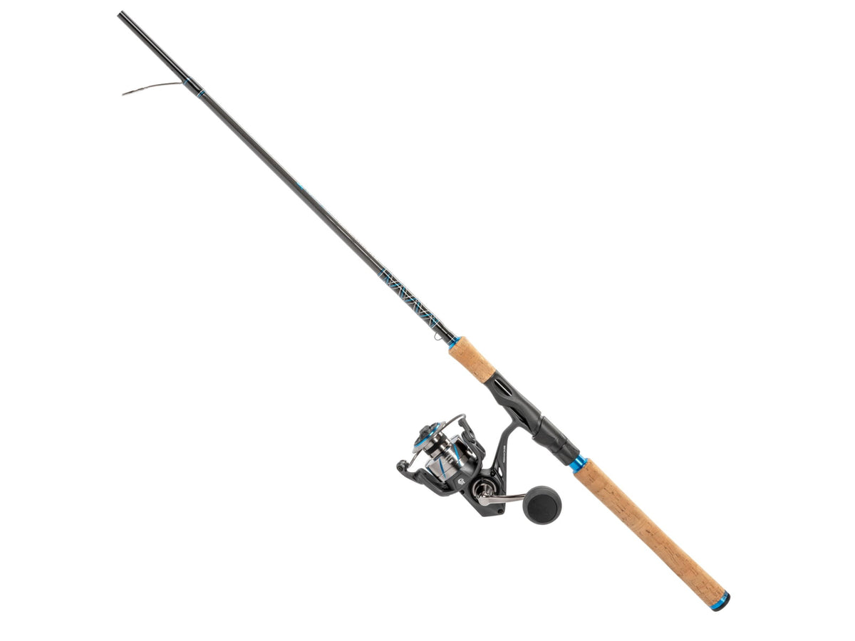 Quantum Benchmark Spinning Reel and Rod Combo 7ft 1-PC Medium Fast Rod Graphite Composite Blank SZ 4000 Reel 5+1 Bearings 6.2-1 Ratio Silver/Blue