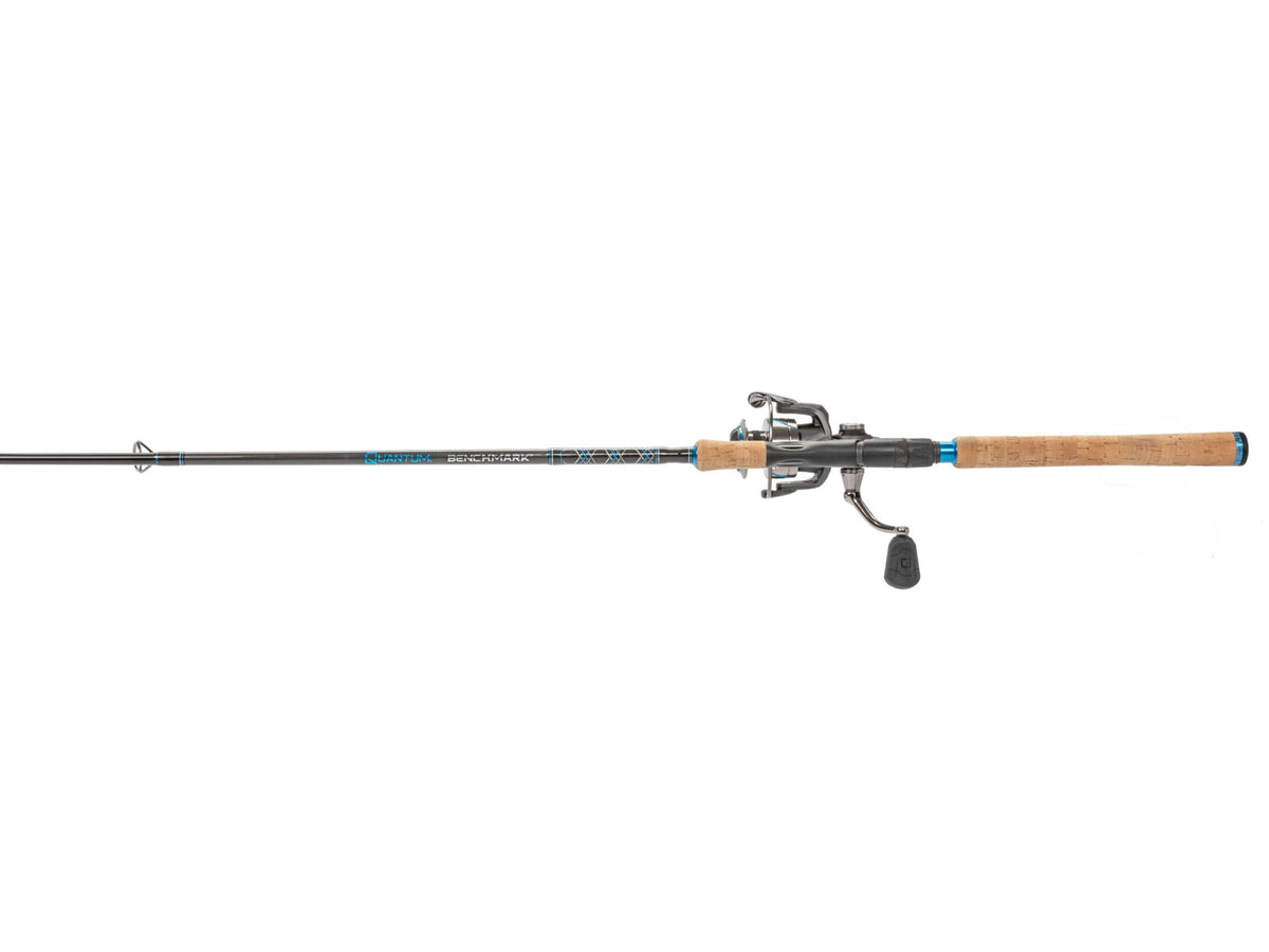 Quantum Benchmark Spinning Reel and Rod Combo 7ft 1-PC Medium Fast Rod Graphite Composite Blank SZ 4000 Reel 5+1 Bearings 6.2-1 Ratio Silver/Blue