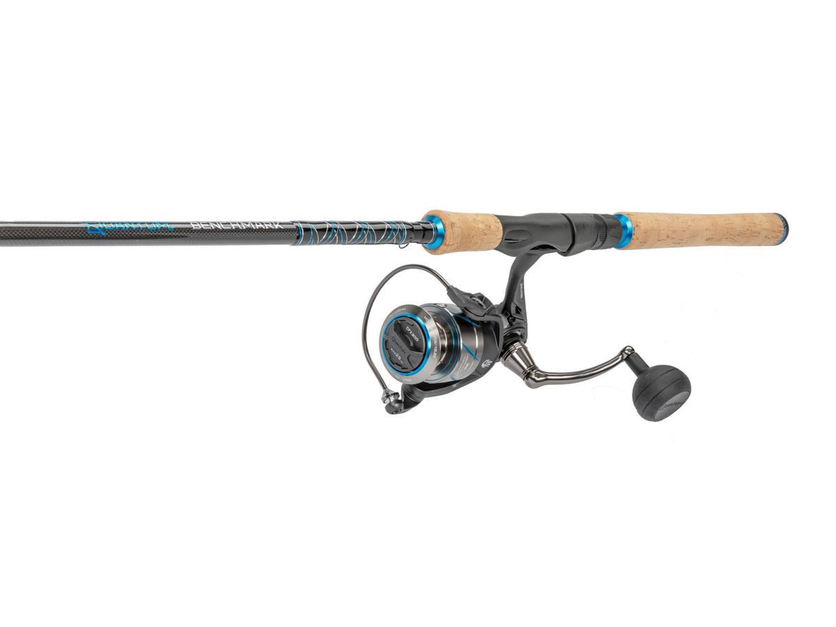 Quantum Benchmark Spinning Reel and Rod Combo 7ft 1-PC Medium Fast Rod Graphite Composite Blank SZ 4000 Reel 5+1 Bearings 6.2-1 Ratio Silver/Blue