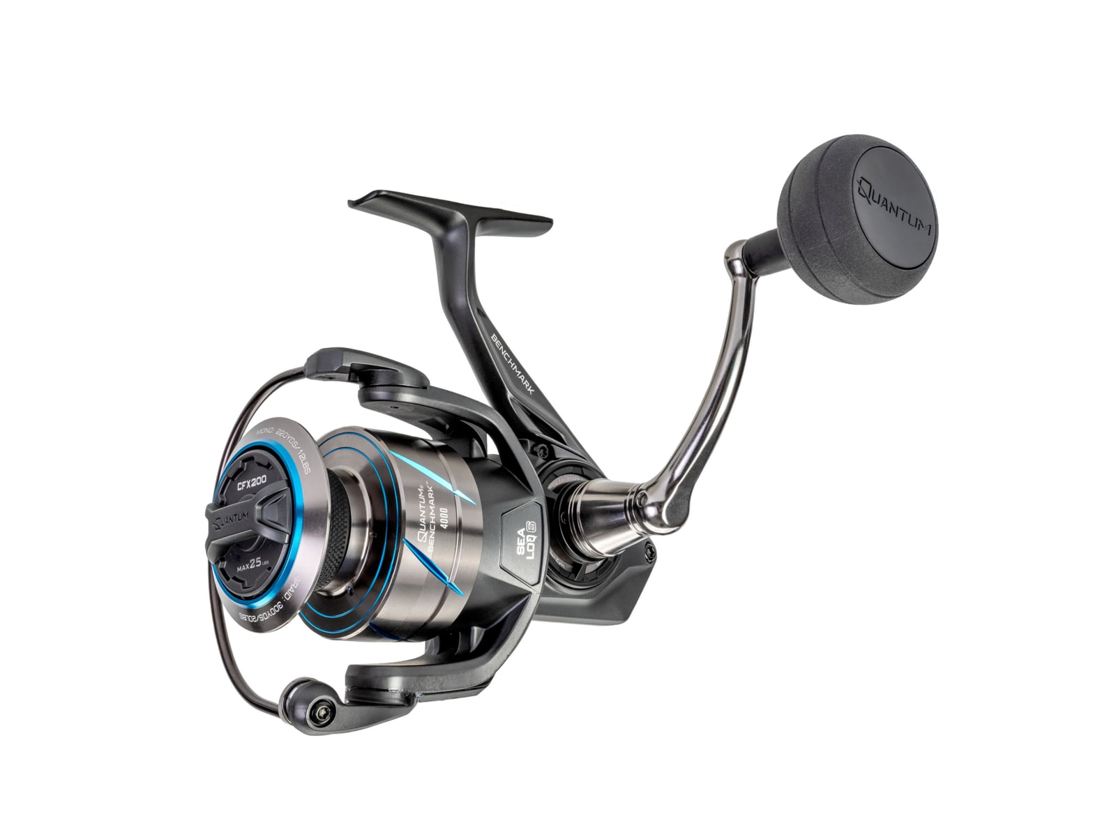 Quantum Benchmark Spinning Reel and Rod Combo 7ft 1-PC Medium Fast Rod Graphite Composite Blank SZ 4000 Reel 5+1 Bearings 6.2-1 Ratio Silver/Blue