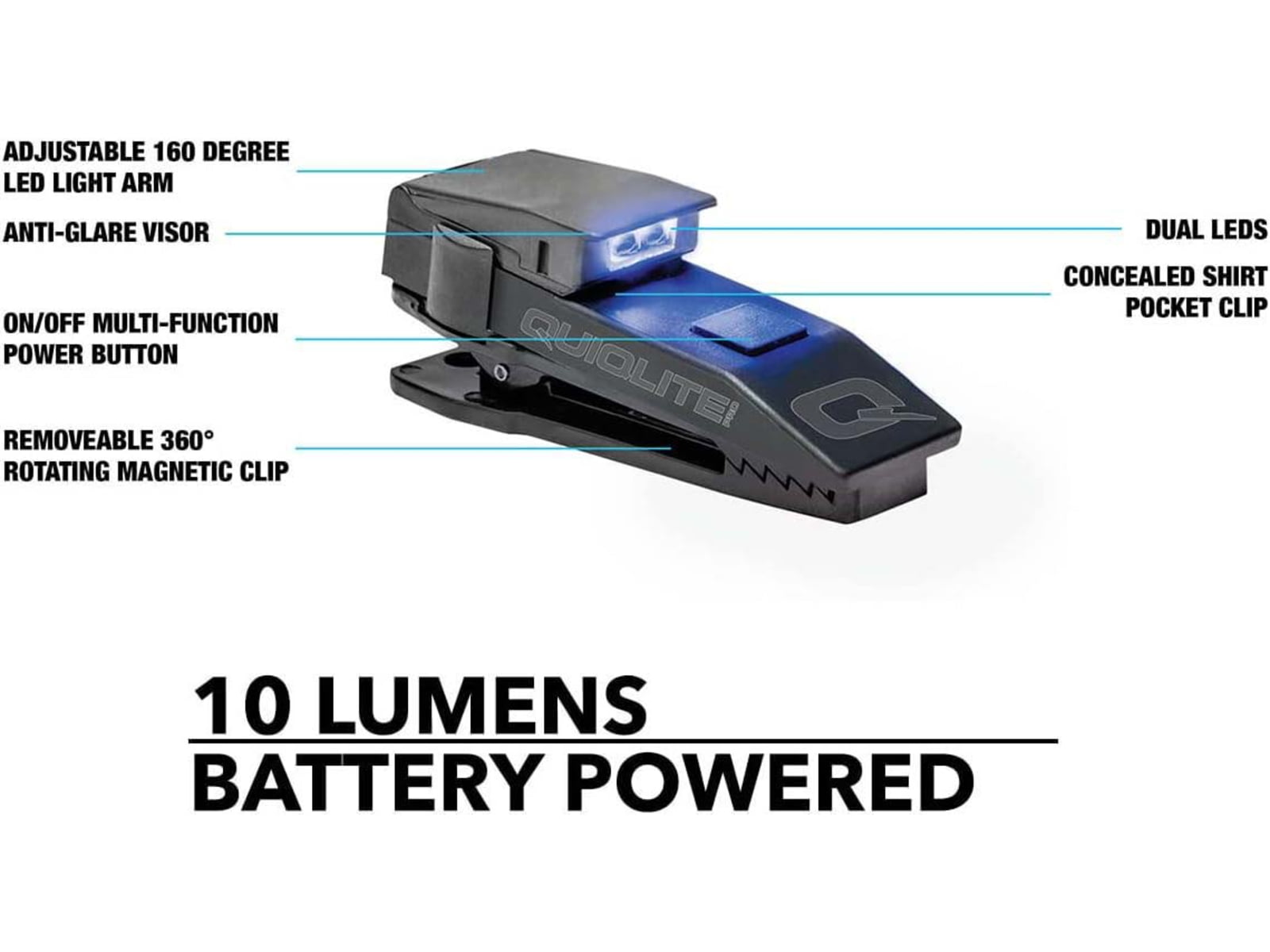 Quiqlite Pro Hands Free Pocket Concealable LED Flashlight 10 - 20 Lumens Blue/White Q-PROBW