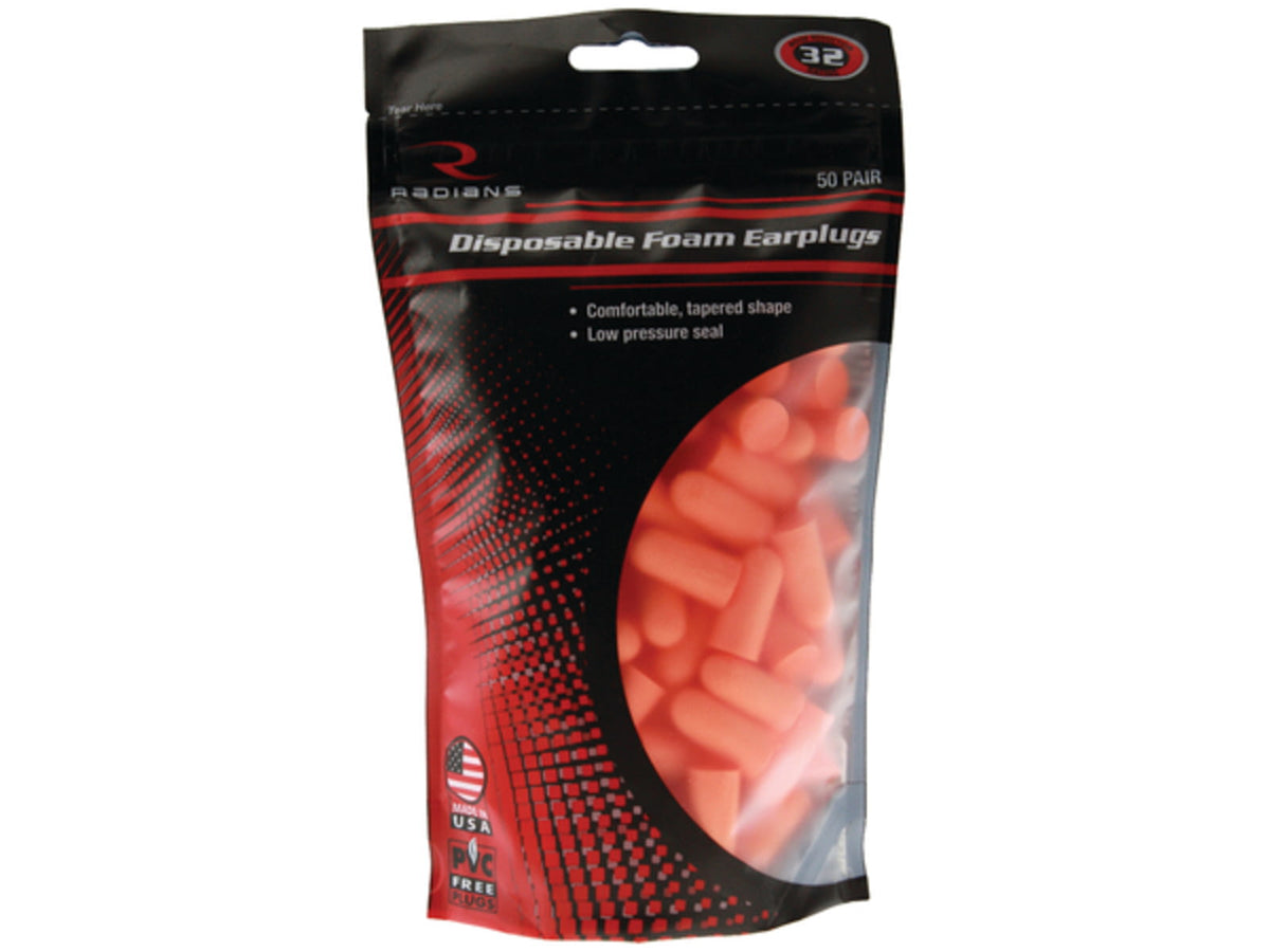 Radians Disposable Foam Earplugs Orange 50 Pair Uncorded Resealable Bag FP70BG50