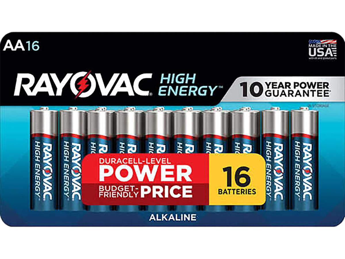 Rayovac AA HIGH ENERGY Alkaline Batteries Silver/Blue 1.5 Volts 2700 mAh 16 Single Pack 81516LT03