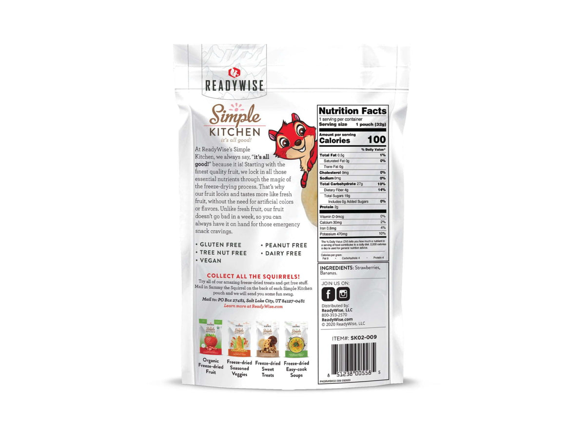 ReadyWise Freeze-Dried Strawberries & Bananas Single Pouch RWSK02-009