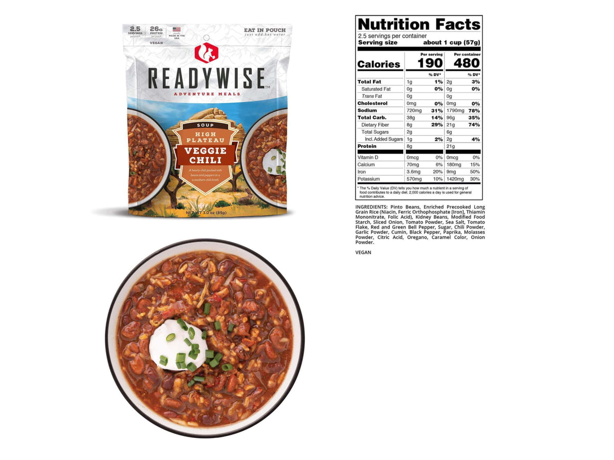 ReadyWise High Plateau Veggie Chili Soup Single Pouch