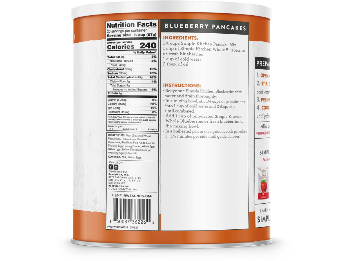 ReadyWise Simple Kitchen Pancake Mix- 20 Serving Can White RWSKCN03-014