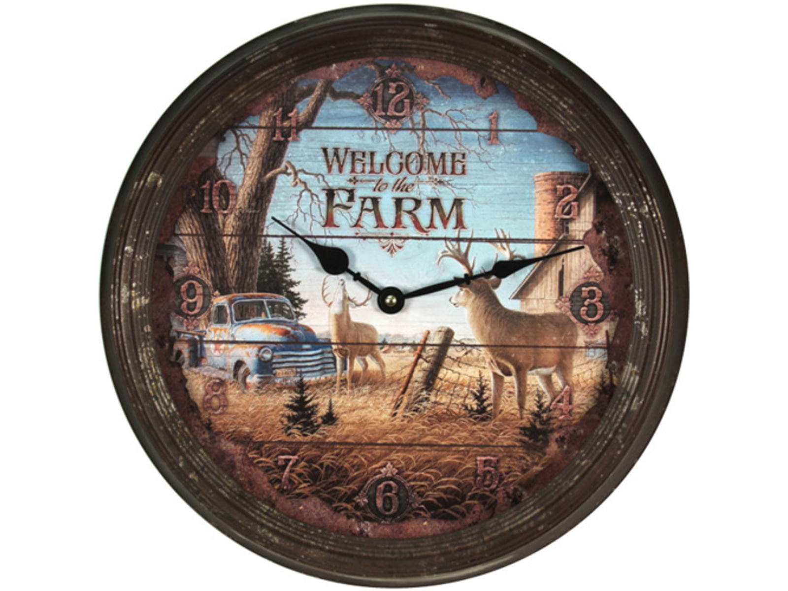 River's Edge 15in. Diameter Metal Clock Welcome Deer 195116