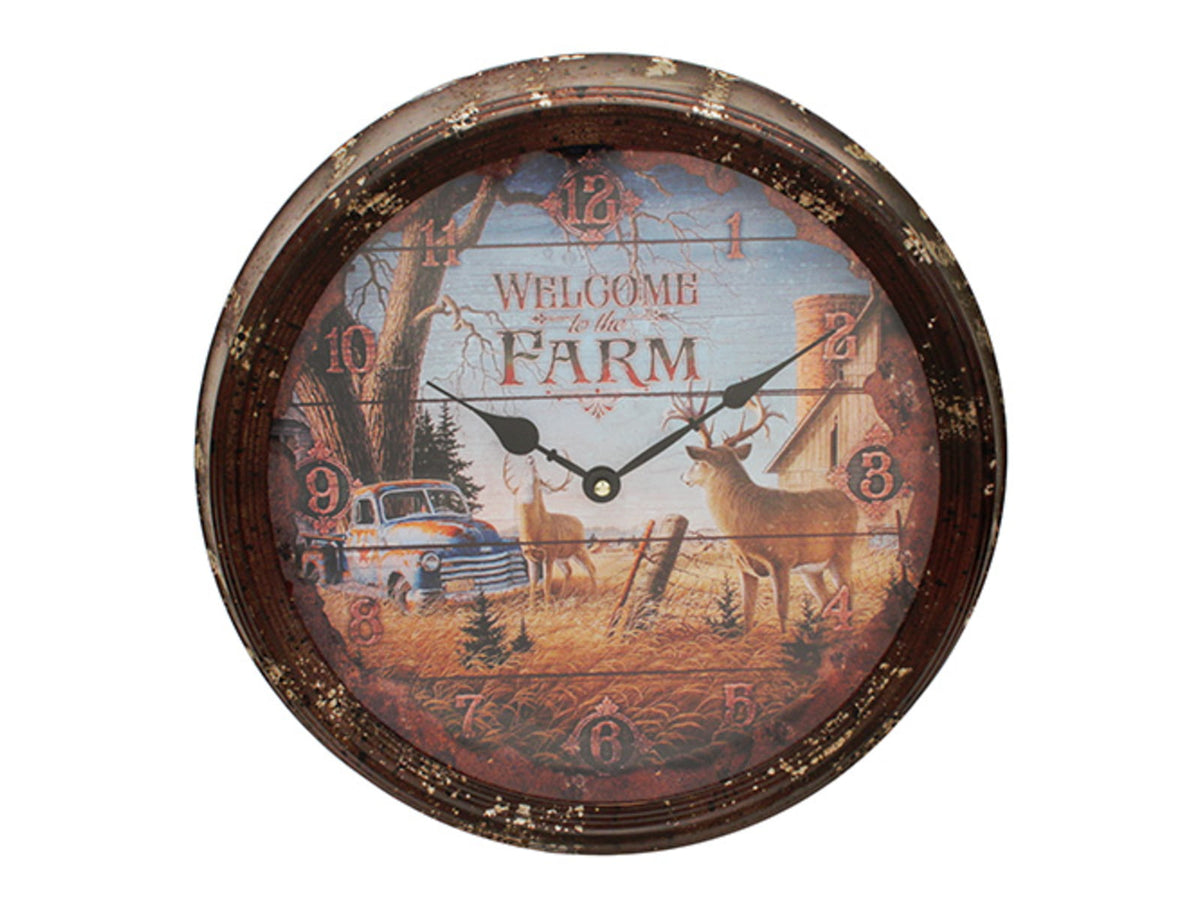 River's Edge 15in. Diameter Metal Clock Welcome Deer 195116