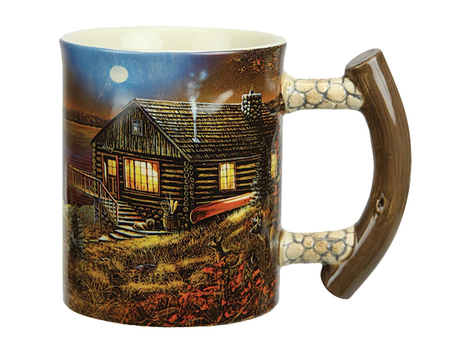 River's Edge Deluxe Mug Cabin Scene Brown 2435
