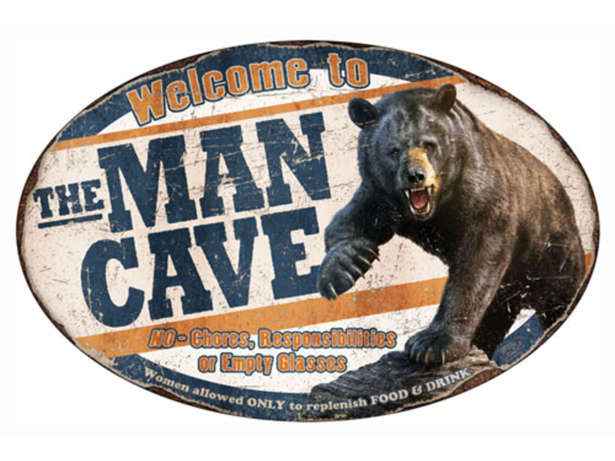 River's Edge Man Cave Bear Tin Sign