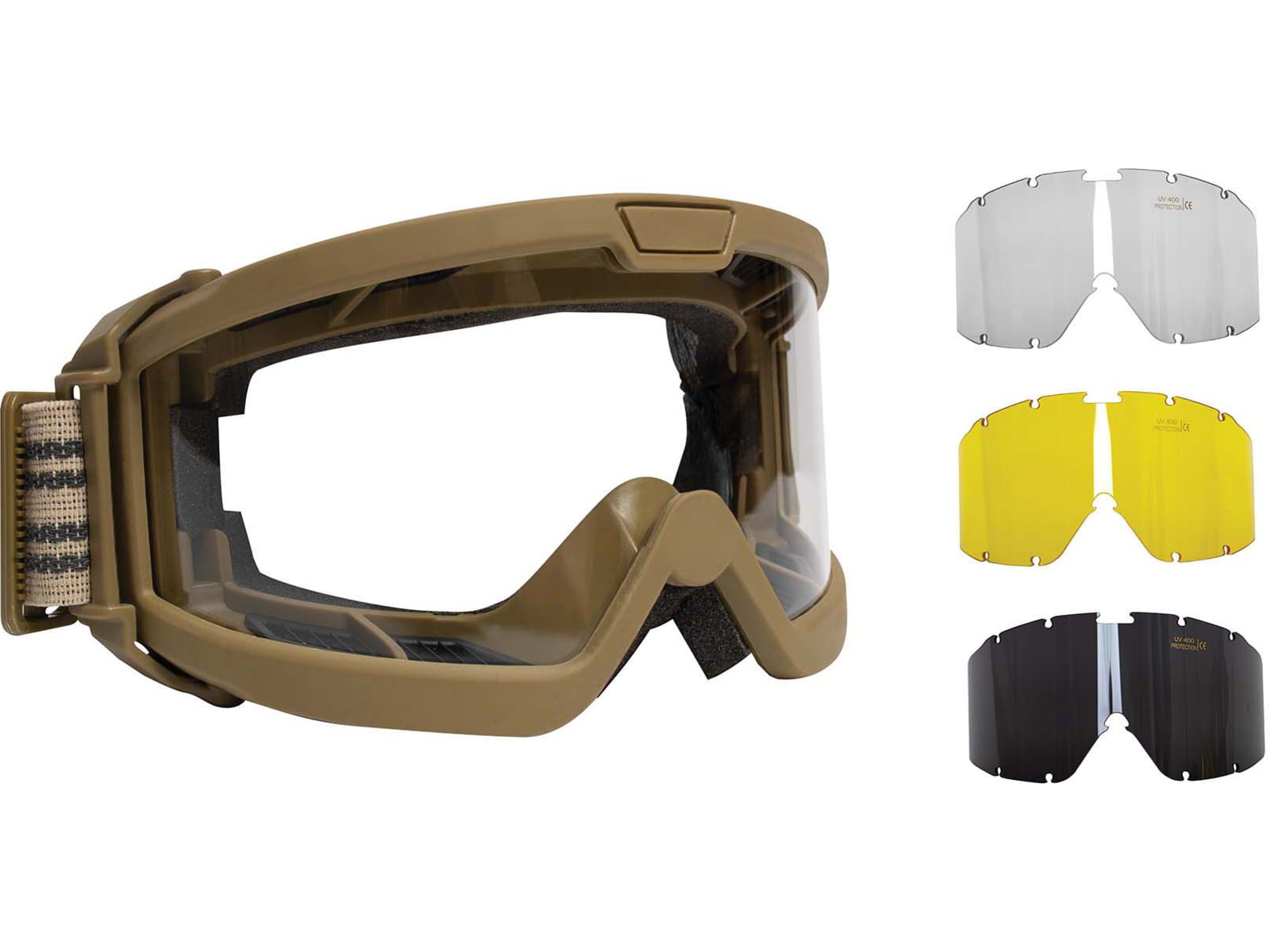 Rothco ANSI Ballistic OTG Goggle System Interchangeable Smoke/Clear/Yellow Lenses Coyote Brown Frame 10738-CoyoteBrown