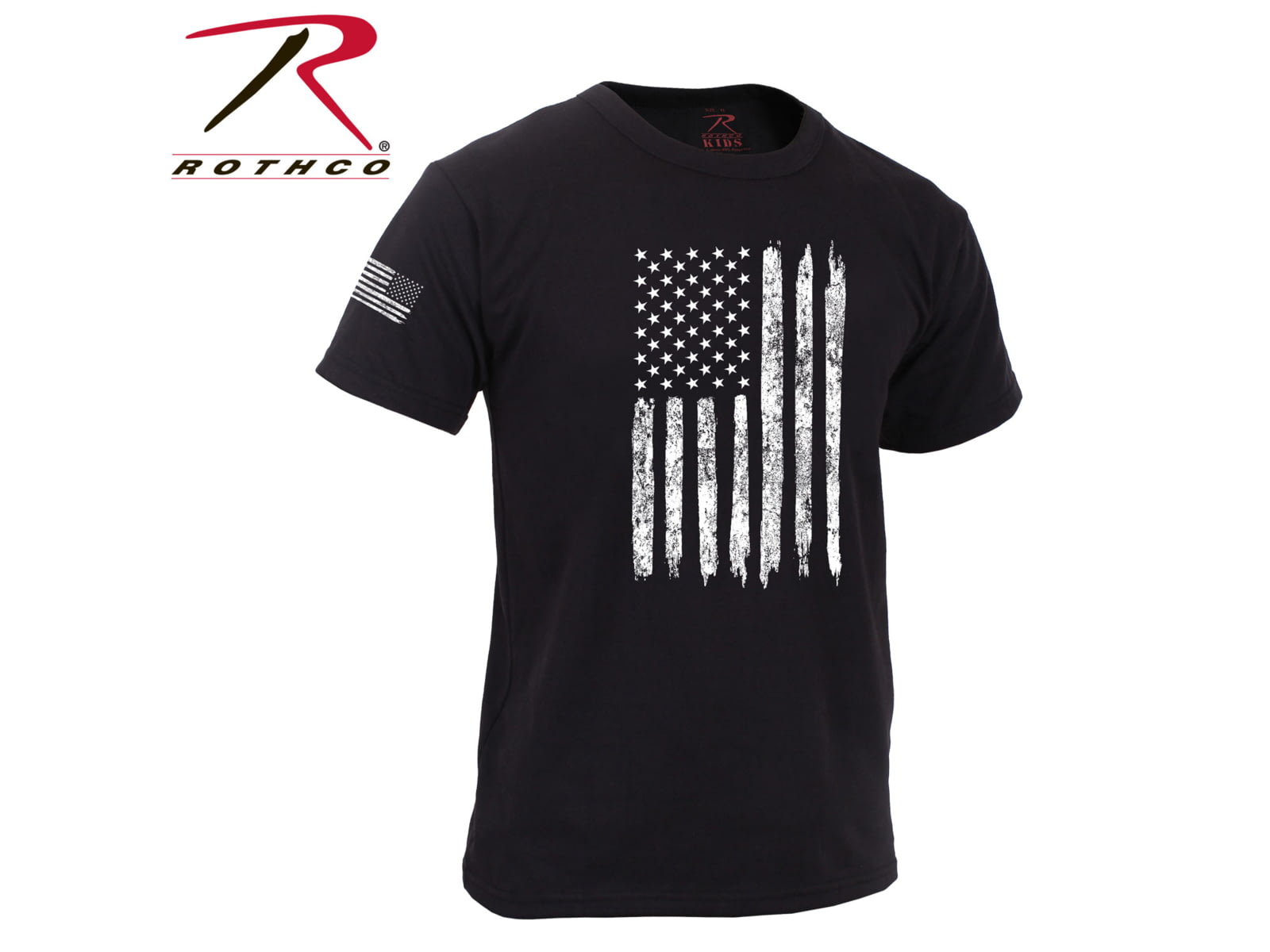 Rothco Distressed US Flag Athletic Fit T-Shirt - Boy's Medium Black