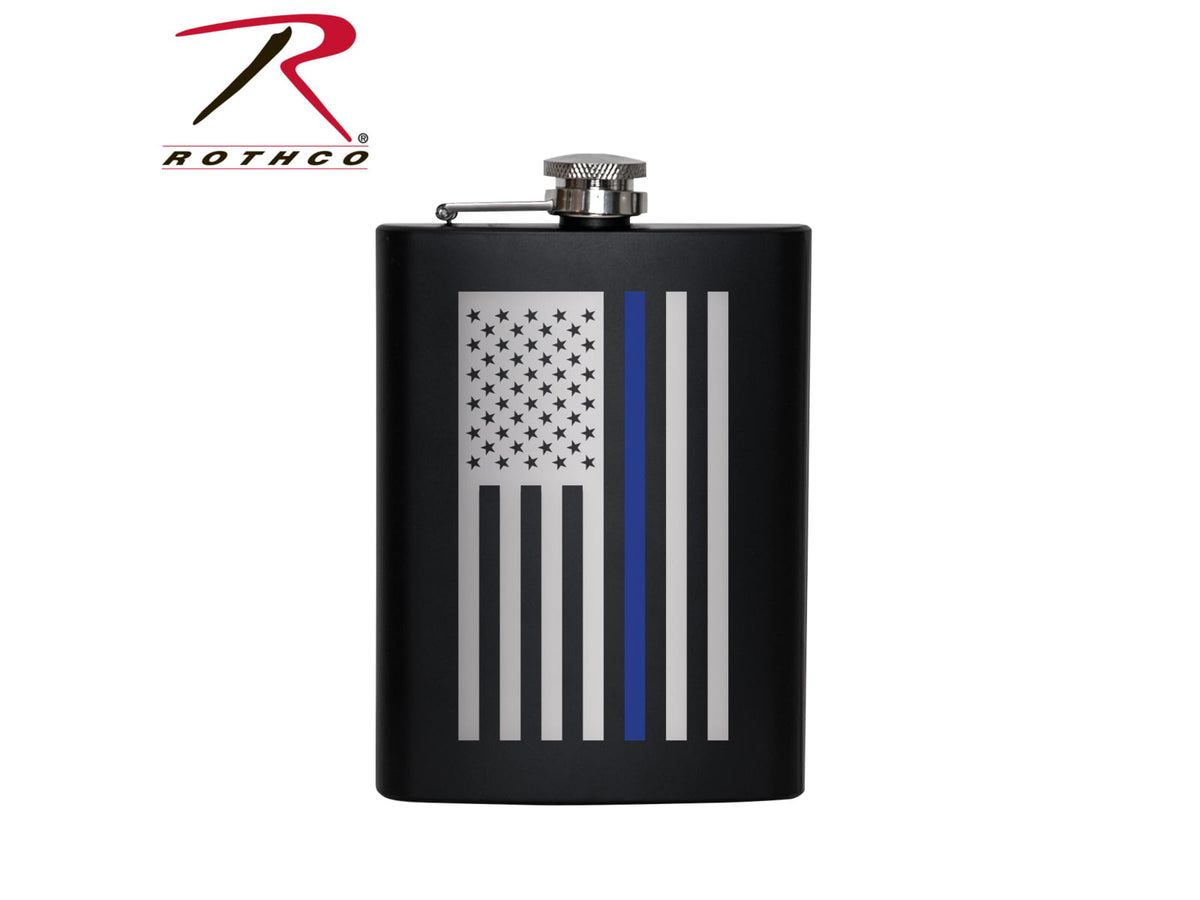Rothco Thin Blue Line Flag Flask Stainless Steel 8oz 1687