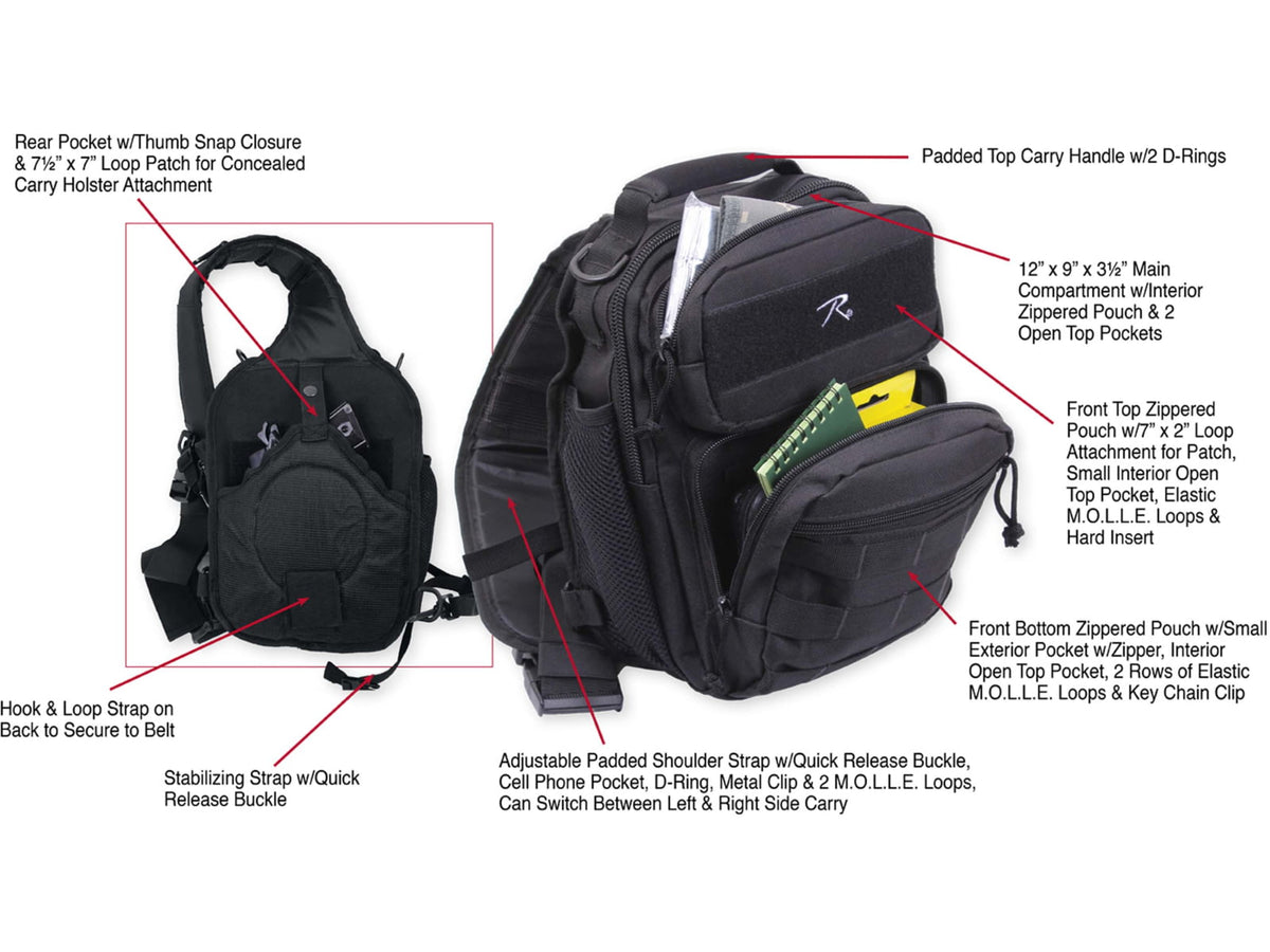 Rothco Compact Tactisling Shoulder Bag Black 25510-Black