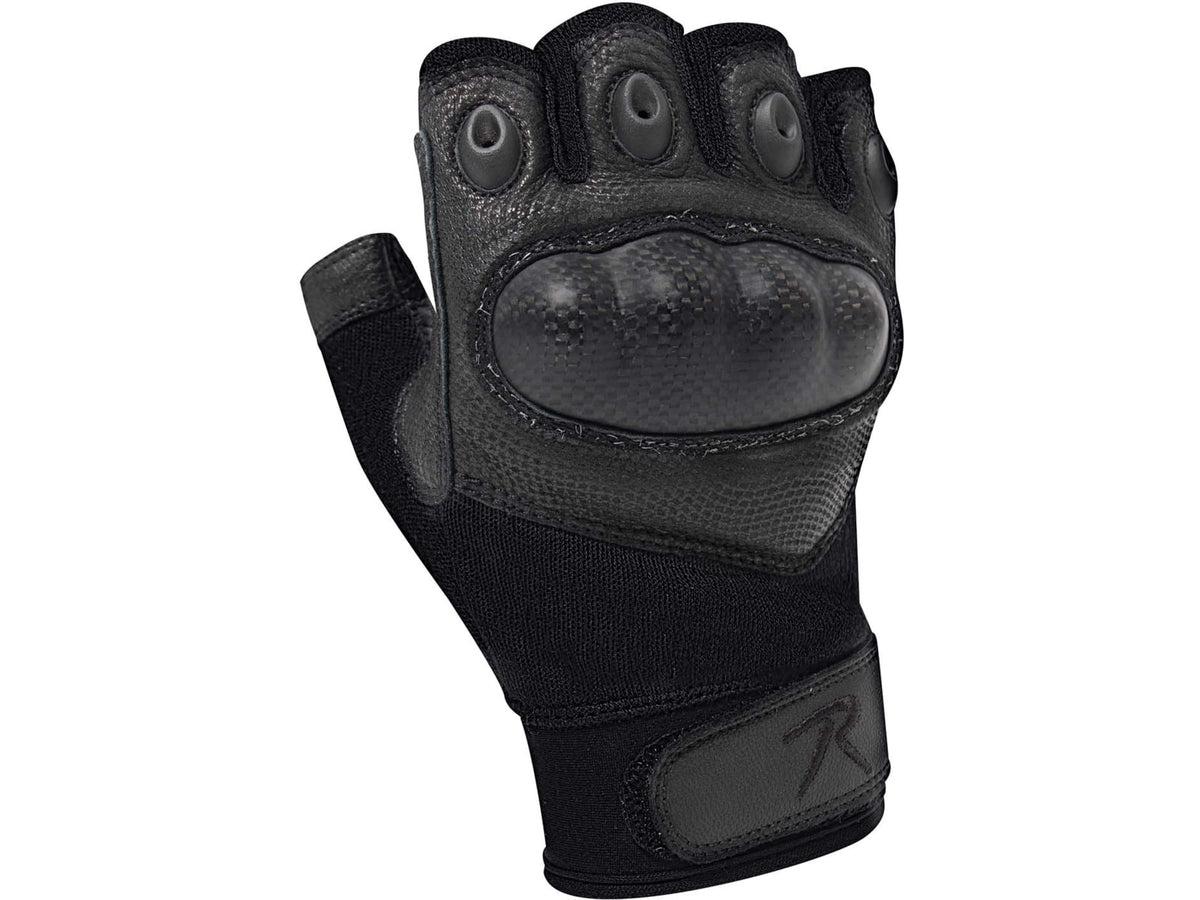 Rothco Fingerless Cut and Fire Resistant Carbon Hard Knuckle Gloves Black Medium